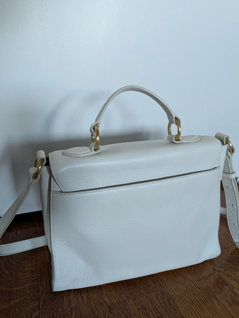Isaac Mizrahi White Pebbled Leather Top-Handle Satchel with Gold Hardware